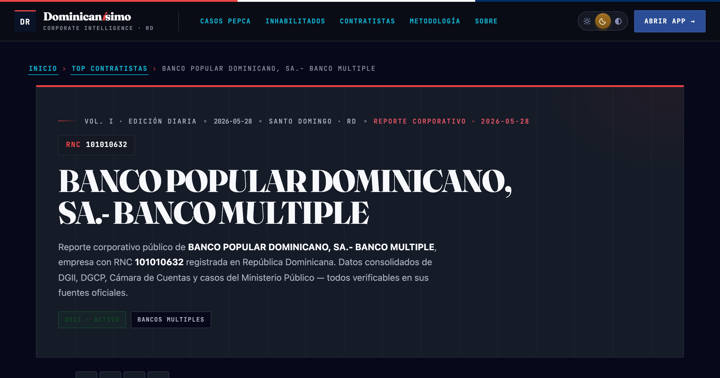 Reporte OSINT Dominicanísimo — BANCO POPULAR DOMINICANO, SA.- BANCO MULTIPLE (RNC 101010632)